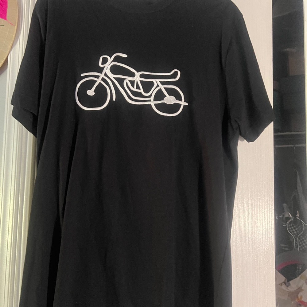 French Connection Black Tee with White Bicycle Design